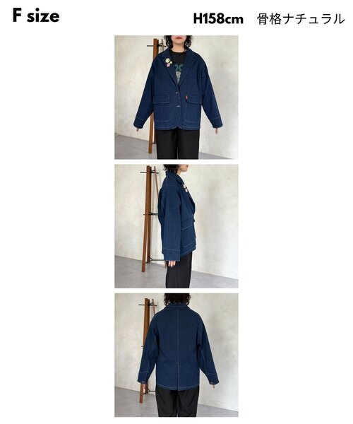 CPCM（シーピーシーエム）の「缶バッジ付きデニムテーラードジャケット（テーラードジャケット・レディース・ブルー/ネイビー/ブラック・FREE）」の10枚目の写真