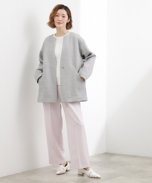grove(グローブ)の「しなやかな着心地で動きやすい、ダンボールジャージノーカラーコート(ノーカラーコート・レディース・ダークグレー/オフホワイト/チャコールグレー・01/05/04/03/02)」の6枚目の写真