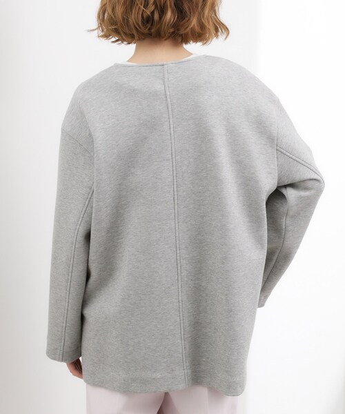 grove(グローブ)の「しなやかな着心地で動きやすい、ダンボールジャージノーカラーコート(ノーカラーコート・レディース・ダークグレー/オフホワイト/チャコールグレー・01/05/04/03/02)」の20枚目の写真