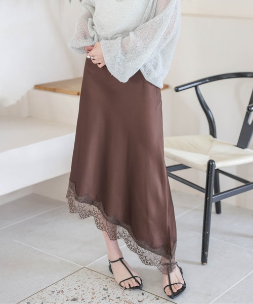 AMELY(エミリー)の「アシンメトリーレースヘムスカート(スカート・レディース・ブラック/ブラウン/ホワイト・フリー)」の3枚目の写真