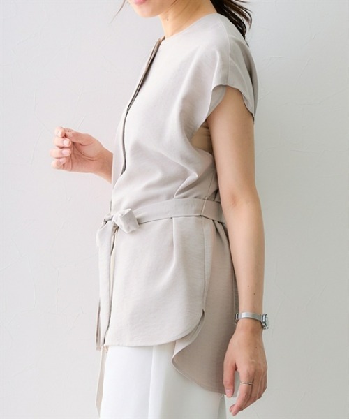7days Life Styling(セブンデイズライフスタイリング)の「【接触冷感/UVカット】麻調合繊共布リボン付きフレンチスリーブブラウス(シャツ/ブラウス・レディース・ネイビー/ブラウン/ライトベージュ・S/3L/LL/L/M/5L/4L/6L)」の11枚目の写真