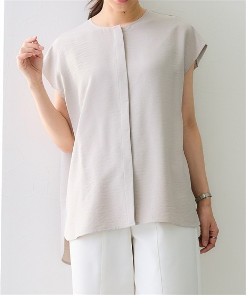 7days Life Styling(セブンデイズライフスタイリング)の「【接触冷感/UVカット】麻調合繊共布リボン付きフレンチスリーブブラウス(シャツ/ブラウス・レディース・ネイビー/ブラウン/ライトベージュ・S/3L/LL/L/M/5L/4L/6L)」の14枚目の写真