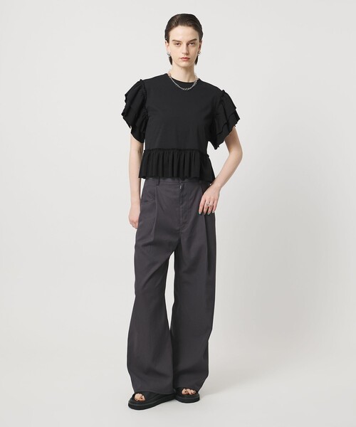 ASTRAET（アストラット）の「＜ASTRAET＞フリル ショートスリーブカットソー（Tシャツ/カットソー・レディース・ホワイト/ブラック・FREE）」の6枚目の写真