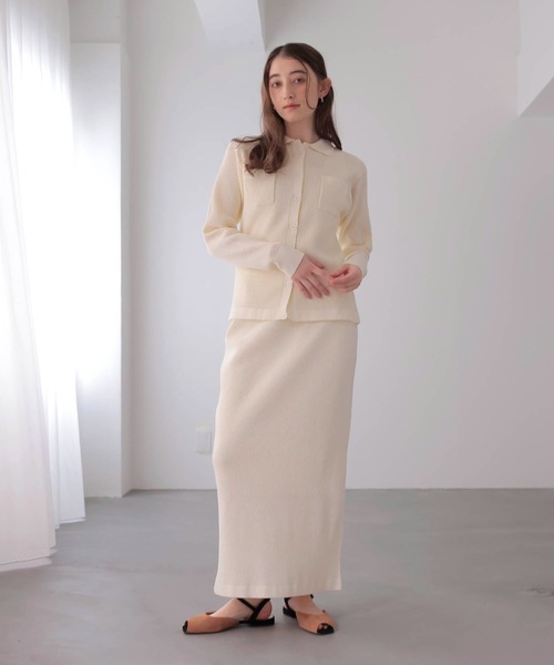 Jines（ジネス）の「ワッフル編みロングスカート（スカート・レディース・ブラウン/ブルー/アイボリー/ネイビー・38）」の9枚目の写真