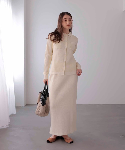 Jines（ジネス）の「ワッフル編みロングスカート（スカート・レディース・ブラウン/ブルー/アイボリー/ネイビー・38）」の5枚目の写真