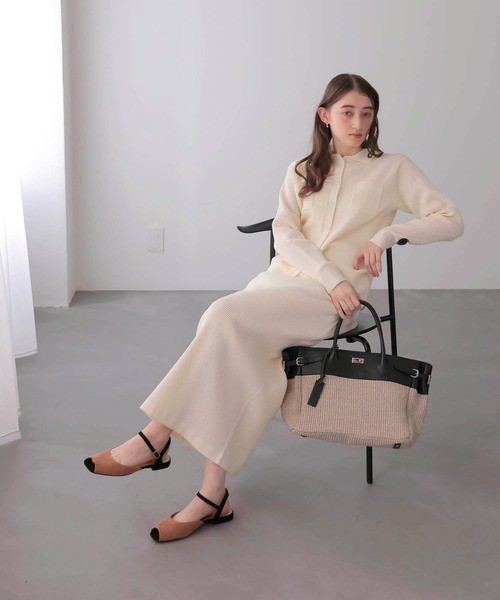 Jines（ジネス）の「ワッフル編みロングスカート（スカート・レディース・ブラウン/ブルー/アイボリー/ネイビー・38）」の20枚目の写真