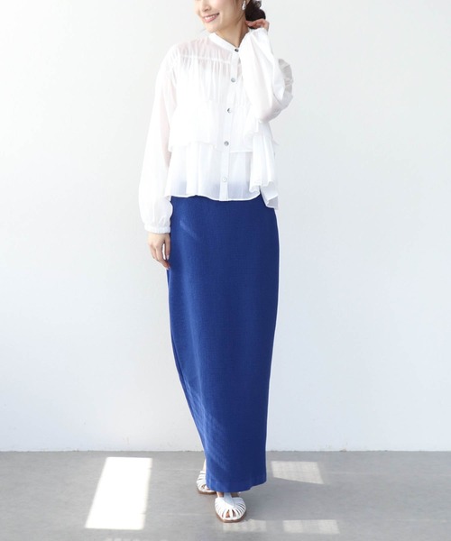 Jines（ジネス）の「ワッフル編みロングスカート（スカート・レディース・ブラウン/ブルー/アイボリー/ネイビー・38）」の10枚目の写真