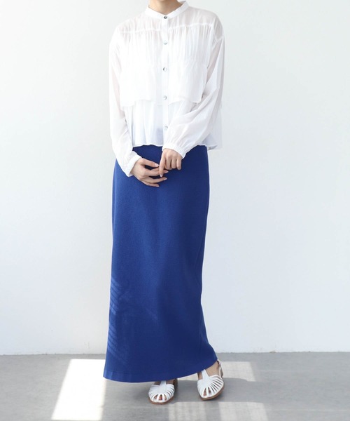 Jines（ジネス）の「ワッフル編みロングスカート（スカート・レディース・ブラウン/ブルー/アイボリー/ネイビー・38）」の6枚目の写真