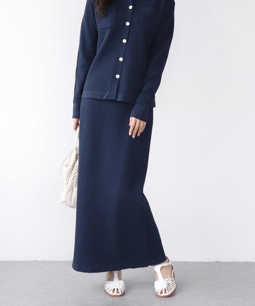 Jines（ジネス）の「ワッフル編みロングスカート（スカート・レディース・ブラウン/ブルー/アイボリー/ネイビー・38）」の17枚目の写真