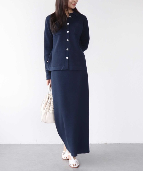 Jines（ジネス）の「ワッフル編みロングスカート（スカート・レディース・ブラウン/ブルー/アイボリー/ネイビー・38）」の21枚目の写真