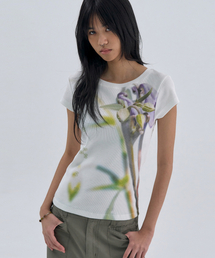 WELLBEING EXPRESS（ウェルビーイングエクスプレス）の「Flower Half Sleeve-green White（Tシャツ/カットソー）」