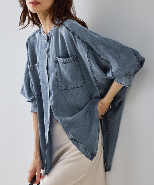 ROPE' PICNIC（ロペピクニック）の「【emur/エミュール】パウダーシルクデニムドルマンブラウス/セットアップ（シャツ/ブラウス・レディース・サックスブルー/スミクロ/ネイビー・FREE）」の2枚目の写真