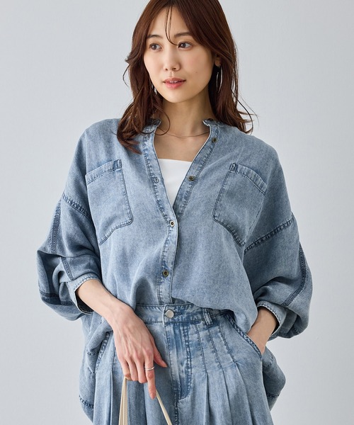ROPE' PICNIC（ロペピクニック）の「【emur/エミュール】パウダーシルクデニムドルマンブラウス/セットアップ（シャツ/ブラウス・レディース・サックスブルー/スミクロ/ネイビー・FREE）」の3枚目の写真
