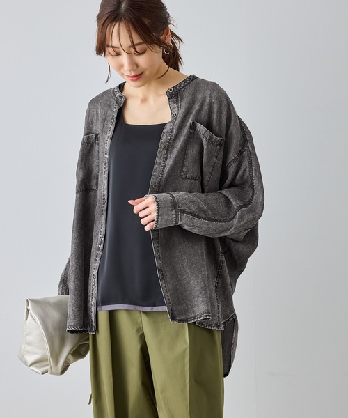 ROPE' PICNIC（ロペピクニック）の「【emur/エミュール】パウダーシルクデニムドルマンブラウス/セットアップ（シャツ/ブラウス・レディース・サックスブルー/スミクロ/ネイビー・FREE）」の7枚目の写真