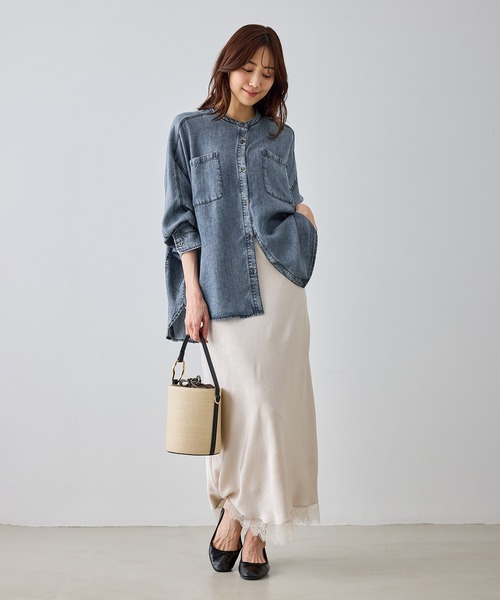 ROPE' PICNIC（ロペピクニック）の「【emur/エミュール】パウダーシルクデニムドルマンブラウス/セットアップ（シャツ/ブラウス・レディース・サックスブルー/スミクロ/ネイビー・FREE）」の11枚目の写真