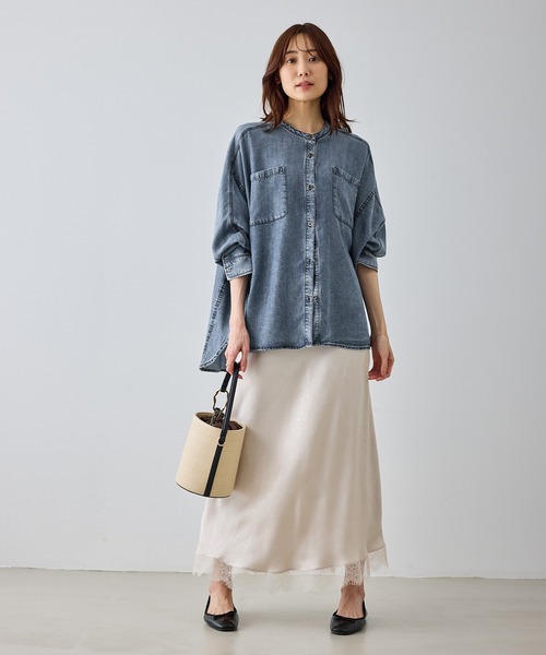ROPE' PICNIC（ロペピクニック）の「【emur/エミュール】パウダーシルクデニムドルマンブラウス/セットアップ（シャツ/ブラウス・レディース・サックスブルー/スミクロ/ネイビー・FREE）」の12枚目の写真