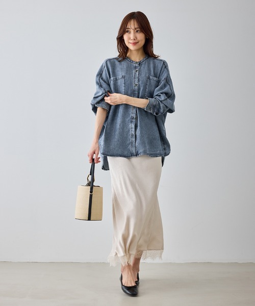 ROPE' PICNIC（ロペピクニック）の「【emur/エミュール】パウダーシルクデニムドルマンブラウス/セットアップ（シャツ/ブラウス・レディース・サックスブルー/スミクロ/ネイビー・FREE）」の13枚目の写真