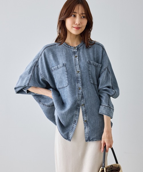ROPE' PICNIC（ロペピクニック）の「【emur/エミュール】パウダーシルクデニムドルマンブラウス/セットアップ（シャツ/ブラウス・レディース・サックスブルー/スミクロ/ネイビー・FREE）」の14枚目の写真