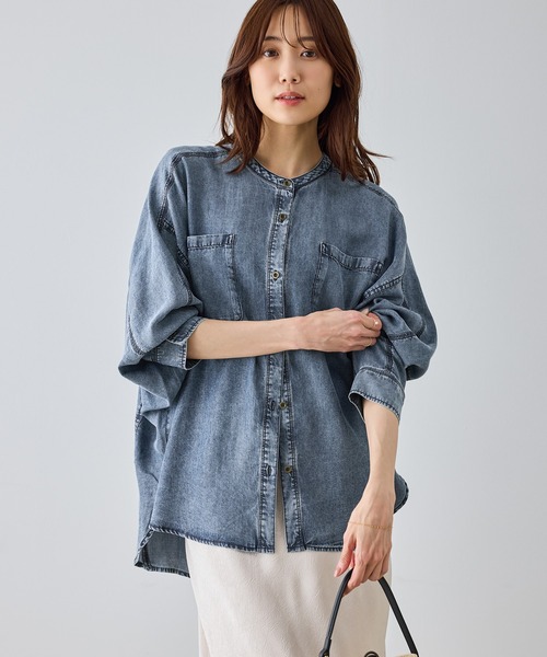 ROPE' PICNIC（ロペピクニック）の「【emur/エミュール】パウダーシルクデニムドルマンブラウス/セットアップ（シャツ/ブラウス・レディース・サックスブルー/スミクロ/ネイビー・FREE）」の15枚目の写真
