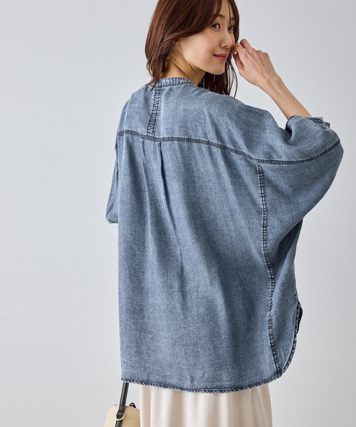 ROPE' PICNIC（ロペピクニック）の「【emur/エミュール】パウダーシルクデニムドルマンブラウス/セットアップ（シャツ/ブラウス・レディース・サックスブルー/スミクロ/ネイビー・FREE）」の16枚目の写真