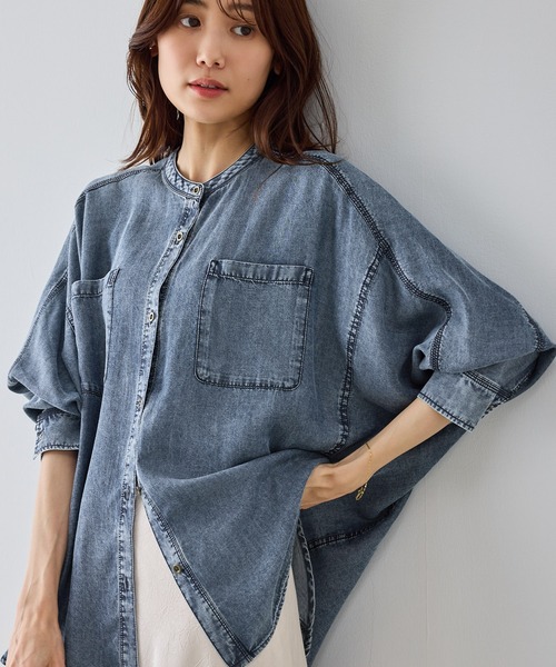 ROPE' PICNIC（ロペピクニック）の「【emur/エミュール】パウダーシルクデニムドルマンブラウス/セットアップ（シャツ/ブラウス・レディース・サックスブルー/スミクロ/ネイビー・FREE）」の17枚目の写真