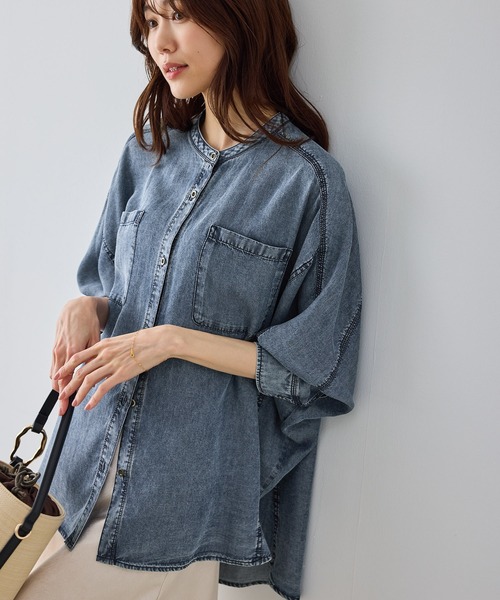 ROPE' PICNIC（ロペピクニック）の「【emur/エミュール】パウダーシルクデニムドルマンブラウス/セットアップ（シャツ/ブラウス・レディース・サックスブルー/スミクロ/ネイビー・FREE）」の18枚目の写真