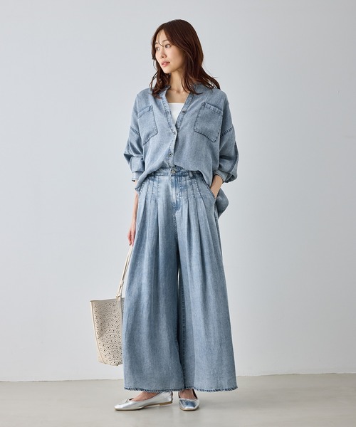 ROPE' PICNIC（ロペピクニック）の「【emur/エミュール】パウダーシルクデニムドルマンブラウス/セットアップ（シャツ/ブラウス・レディース・サックスブルー/スミクロ/ネイビー・FREE）」の21枚目の写真