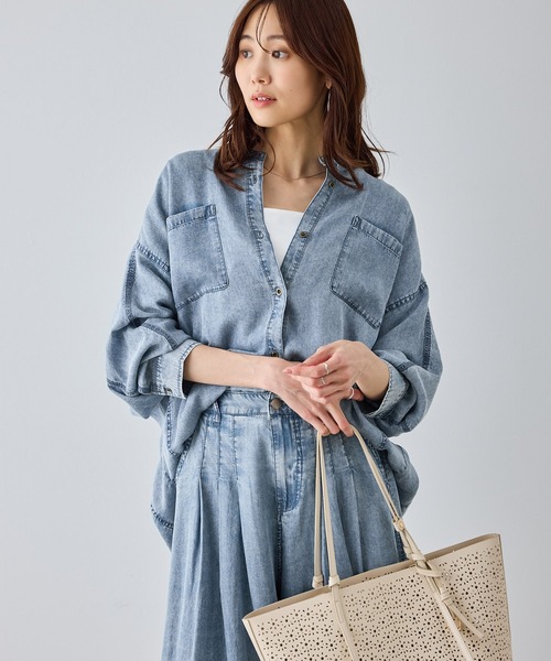 ROPE' PICNIC（ロペピクニック）の「【emur/エミュール】パウダーシルクデニムドルマンブラウス/セットアップ（シャツ/ブラウス・レディース・サックスブルー/スミクロ/ネイビー・FREE）」の22枚目の写真