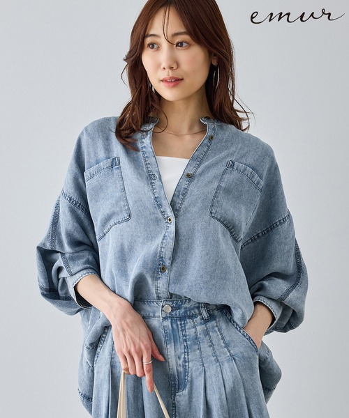 ROPE' PICNIC（ロペピクニック）の「【emur/エミュール】パウダーシルクデニムドルマンブラウス/セットアップ（シャツ/ブラウス・レディース・サックスブルー/スミクロ/ネイビー・FREE）」の19枚目の写真