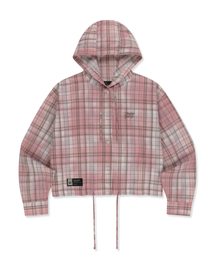 W CROP CHCEK HOOD SHIRTS - PINK