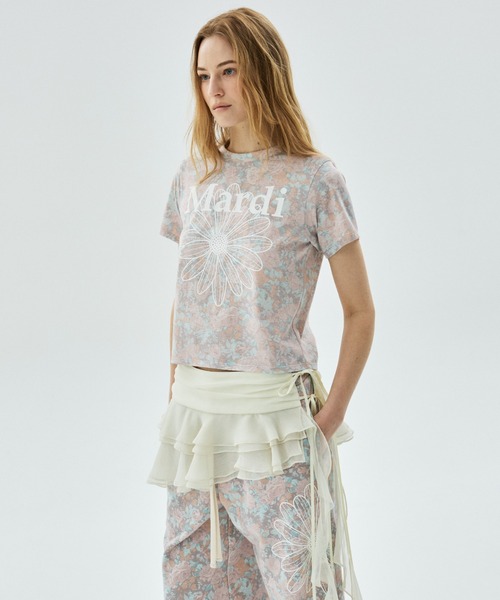 Mardi Mercredi(マルディメクルディ)の「SLIM TSHIRT FLEUR FLOWERMARDI / スリム Tシャツ フルール フラワーマルディ(Tシャツ/カットソー・レディース・ピンクベージュ/ブルーグレー・FREE)」の6枚目の写真