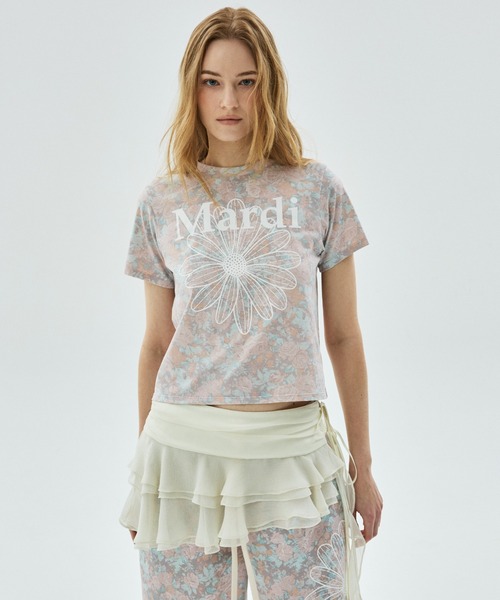 Mardi Mercredi(マルディメクルディ)の「SLIM TSHIRT FLEUR FLOWERMARDI / スリム Tシャツ フルール フラワーマルディ(Tシャツ/カットソー・レディース・ピンクベージュ/ブルーグレー・FREE)」の8枚目の写真