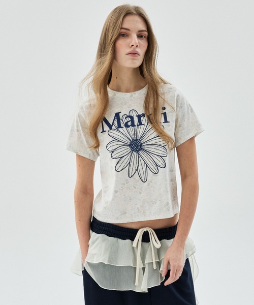 Mardi Mercredi(マルディメクルディ)の「SLIM TSHIRT FLEUR FLOWERMARDI / スリム Tシャツ フルール フラワーマルディ(Tシャツ/カットソー・レディース・ピンクベージュ/ブルーグレー・FREE)」の14枚目の写真