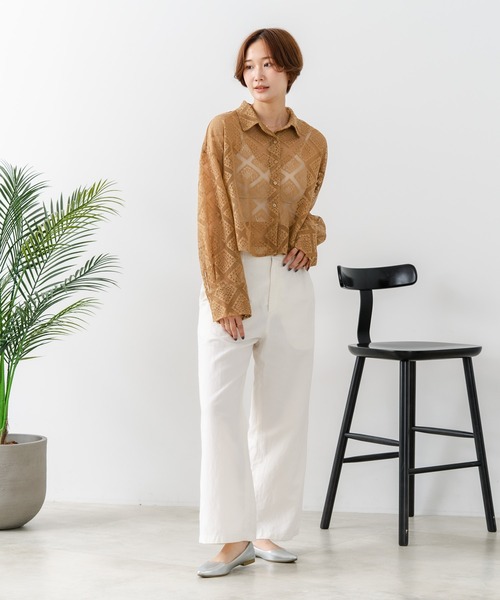 fort point(フォーポイント)の「【C-FORT POINT/フォートポイント】ダイヤ柄 レースクロップドシャツ(シャツ/ブラウス・レディース・アイボリー/ブラック/ブラウン・FREE)」の15枚目の写真