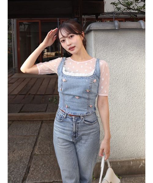 LILY BROWN（リリーブラウン）の「【USAGIONLINE・ZOZOTOWN限定】[L.B CANDY STOCK]バリエーションビジューデニムビスチェ（その他トップス・レディース・ブルー/ライトブルー・F）」の14枚目の写真