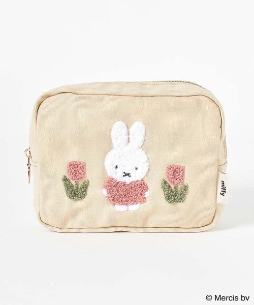 Miffy（ ミッフィー）の「miffyスプリングサガラ刺繍スクエアポーチ（ポーチ・レディース・ベージュ/グレー・FREE）」の2枚目の写真