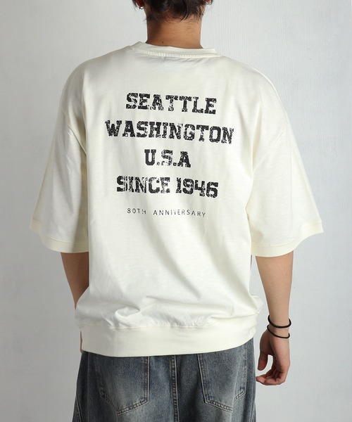 GERRY(ジェリー)の「GERRY バックプリント 半袖スウェットTシャツ ビッグシルエット カレッジロゴ 接触冷感 速乾(Tシャツ/カットソー・メンズ・アイボリー/ブラック/ブラウン・L/LL/M)」の5枚目の写真