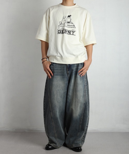 GERRY(ジェリー)の「GERRY バックプリント 半袖スウェットTシャツ ビッグシルエット カレッジロゴ 接触冷感 速乾(Tシャツ/カットソー・メンズ・アイボリー/ブラック/ブラウン・L/LL/M)」の6枚目の写真