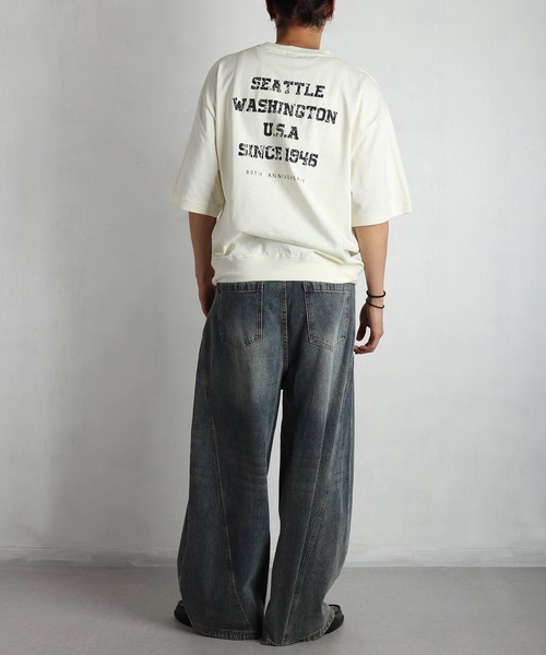 GERRY(ジェリー)の「GERRY バックプリント 半袖スウェットTシャツ ビッグシルエット カレッジロゴ 接触冷感 速乾(Tシャツ/カットソー・メンズ・アイボリー/ブラック/ブラウン・L/LL/M)」の7枚目の写真