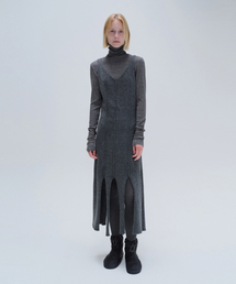UNBALANCE SLIT KNIT DRESS (charcoal)