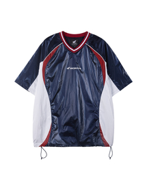 Glosy Nylon V Neck Short Sleeve Navy