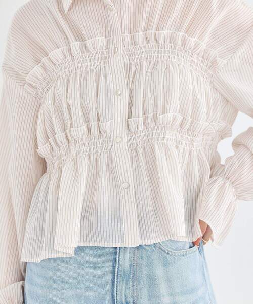 earth music&ecology(アースミュージックアンドエコロジー)の「シャーリングストライプシャツ(シャツ/ブラウス・レディース・ブルー系その他7/ベージュ系その他2/ホワイト系その他5・FREE)」の16枚目の写真