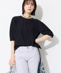 INDIVI | 【UVケア／吸汗速乾】チェック柄タックボリュームスリーブトップス(Tシャツ/カットソー)