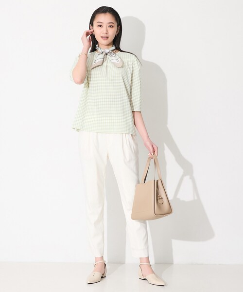 INDIVI（インディヴィ）の「【UVケア／吸汗速乾】チェック柄タックボリュームスリーブトップス（Tシャツ/カットソー・レディース・ブラック系1/ネイビー系1/ホワイト系2/スモーキーグリーン系2・38/19/15 /13/05/34）」の15枚目の写真