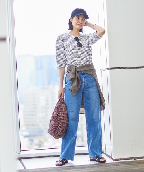 INDIVI(インディヴィ)の「【UVケア/吸汗速乾】チェック柄タックボリュームスリーブトップス(Tシャツ/カットソー・レディース・ブラック系1/ネイビー系1/ホワイト系2/スモーキーグリーン系2・38/19/15 /13/05/34)」の20枚目の写真