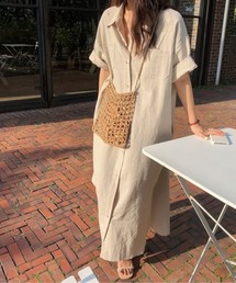 フレンチリラックス風 シンプル無地 シャツワンピース ゆったりシルエット 着回し万能