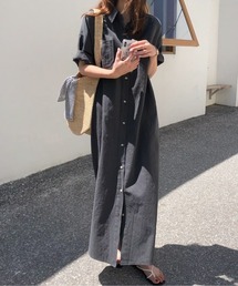 フレンチリラックス風 シンプル無地 シャツワンピース ゆったりシルエット 着回し万能