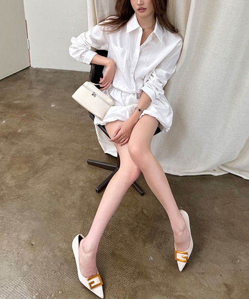 Girly Doll(ガーリードール)の「ベルト付きバルーンミニワンピース(シャツワンピース・レディース・ホワイト・S/M)」の5枚目の写真