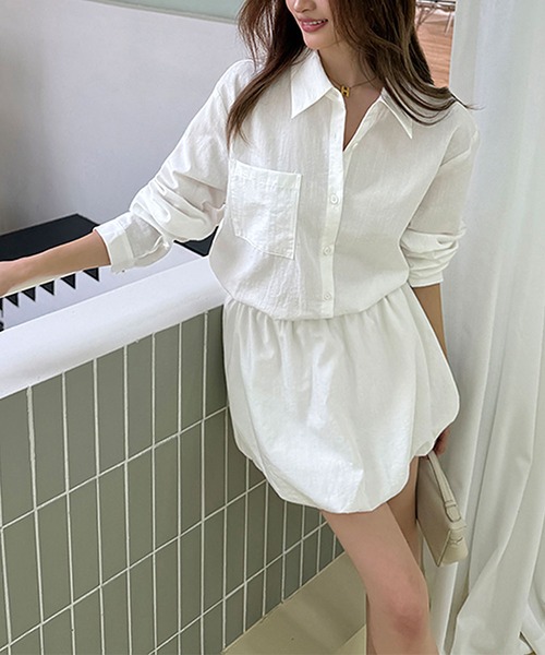 Girly Doll(ガーリードール)の「ベルト付きバルーンミニワンピース(シャツワンピース・レディース・ホワイト・S/M)」の21枚目の写真