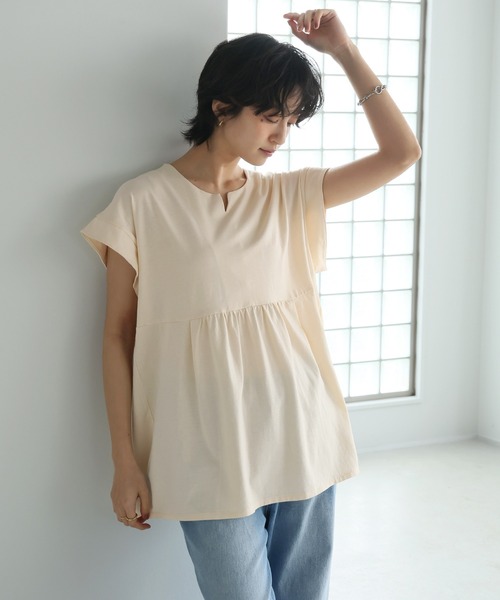 itto...（イット）の「綿100％切替フレアペプラムトップス（Tシャツ/カットソー・レディース・ブラック/アイボリー・M）」の8枚目の写真
